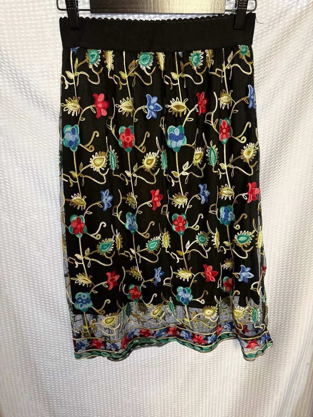 Y2K Magic Embroidered Floral Mesh Skirt Black Size S